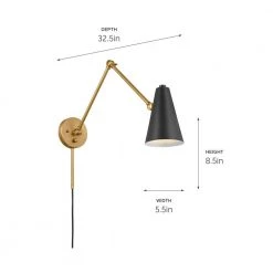 Sylvia 32.5 in. 1-Light Black and Natural Brass Office Indoor Wall Sconce by KICHLER 12 Sylvia 32.5 in. 1-Light Black and Natural Brass Office Indoor Wall Sconce by KICHLER -Kichler Sales natural brass 2 kichler wall sconces 52486nbrb 66 1000