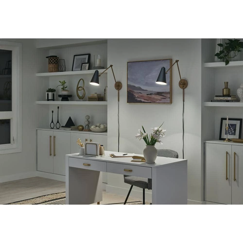 Sylvia 32.5 in. 1-Light Black and Natural Brass Office Indoor Wall Sconce by KICHLER 10 Sylvia 32.5 in. 1-Light Black and Natural Brass Office Indoor Wall Sconce by KICHLER - Image 8