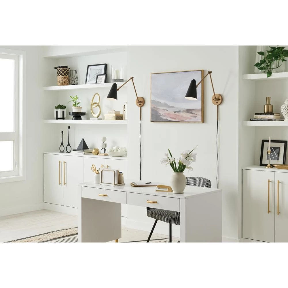 Sylvia 32.5 in. 1-Light Black and Natural Brass Office Indoor Wall Sconce by KICHLER 4 Sylvia 32.5 in. 1-Light Black and Natural Brass Office Indoor Wall Sconce by KICHLER - Image 2