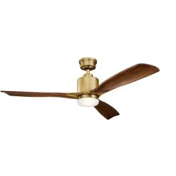 Ridley II 52 in. Integrated LED Indoor Natural Brass Downrod Mount Ceiling Fan with Light Kit and Wall Control by KICHLER