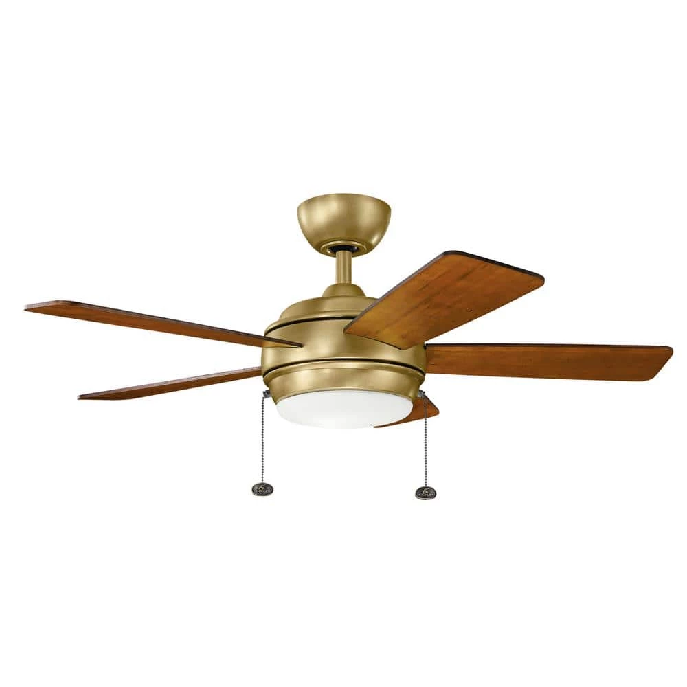 Starkk 42 in. Integrated LED Indoor Natural Brass Downrod Mount Ceiling Fan with Light Kit and Pull Chain by KICHLER 3 Starkk 42 in. Integrated LED Indoor Natural Brass Downrod Mount Ceiling Fan with Light Kit and Pull Chain by KICHLER