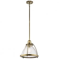 Silberne 13.25 in. 1-Light Natural Brass Coastal Kitchen Pendant Hanging Light with Clear Seeded Glass by KICHLER