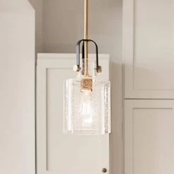 Kitner 1-Light Natural Brass Vintage Industrial Kitchen Pendant Hanging Light with Clear Glass by KICHLER -Kichler Sales natural brass kichler chandeliers 52035nbr 76 1000