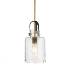 Kitner 1-Light Natural Brass Vintage Industrial Kitchen Pendant Hanging Light with Clear Glass by KICHLER -Kichler Sales natural brass kichler chandeliers 52035nbr c3 1000