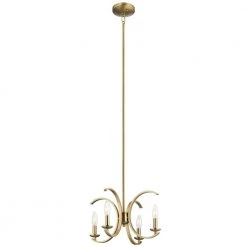 Cassadee 4-Light Natural Brass Contemporary Kitchen Convertible Candle-Style Pendant Hanging Light/Semi Flush by KICHLER
