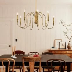 Karthe 9-Light Natural Brass Vintage Dining Room Chandelier by KICHLER -Kichler Sales natural brass kichler chandeliers 52471nbr e1 1000