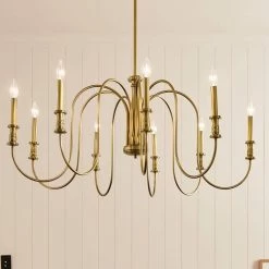 Karthe 9-Light Natural Brass Vintage Dining Room Chandelier by KICHLER -Kichler Sales natural brass kichler chandeliers 52471nbr fa 1000