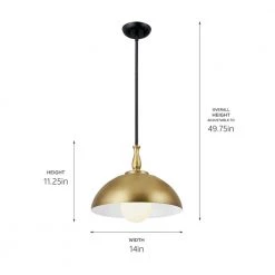 Fira 14 in. 1-Light Natural Brass and Black Vintage Dome Kitchen Pendant Hanging Light by KICHLER -Kichler Sales natural brass kichler chandeliers 52476nbr 44 1000