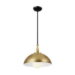 Fira 14 in. 1-Light Natural Brass and Black Vintage Dome Kitchen Pendant Hanging Light by KICHLER