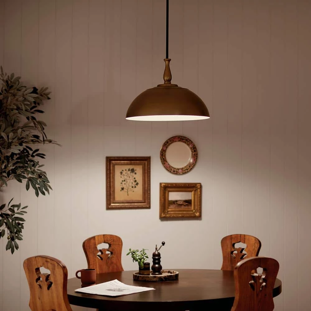 Fira 18 in. 1-Light Natural Brass Vintage Dome Kitchen Pendant Hanging Light by KICHLER 9 Fira 18 in. 1-Light Natural Brass Vintage Dome Kitchen Pendant Hanging Light by KICHLER - Image 7