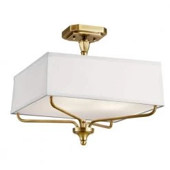 Arlo 3-Light Natural Brass Square Hallway Semi-Flush Mount Ceiling Light with Etched Glass by KICHLER