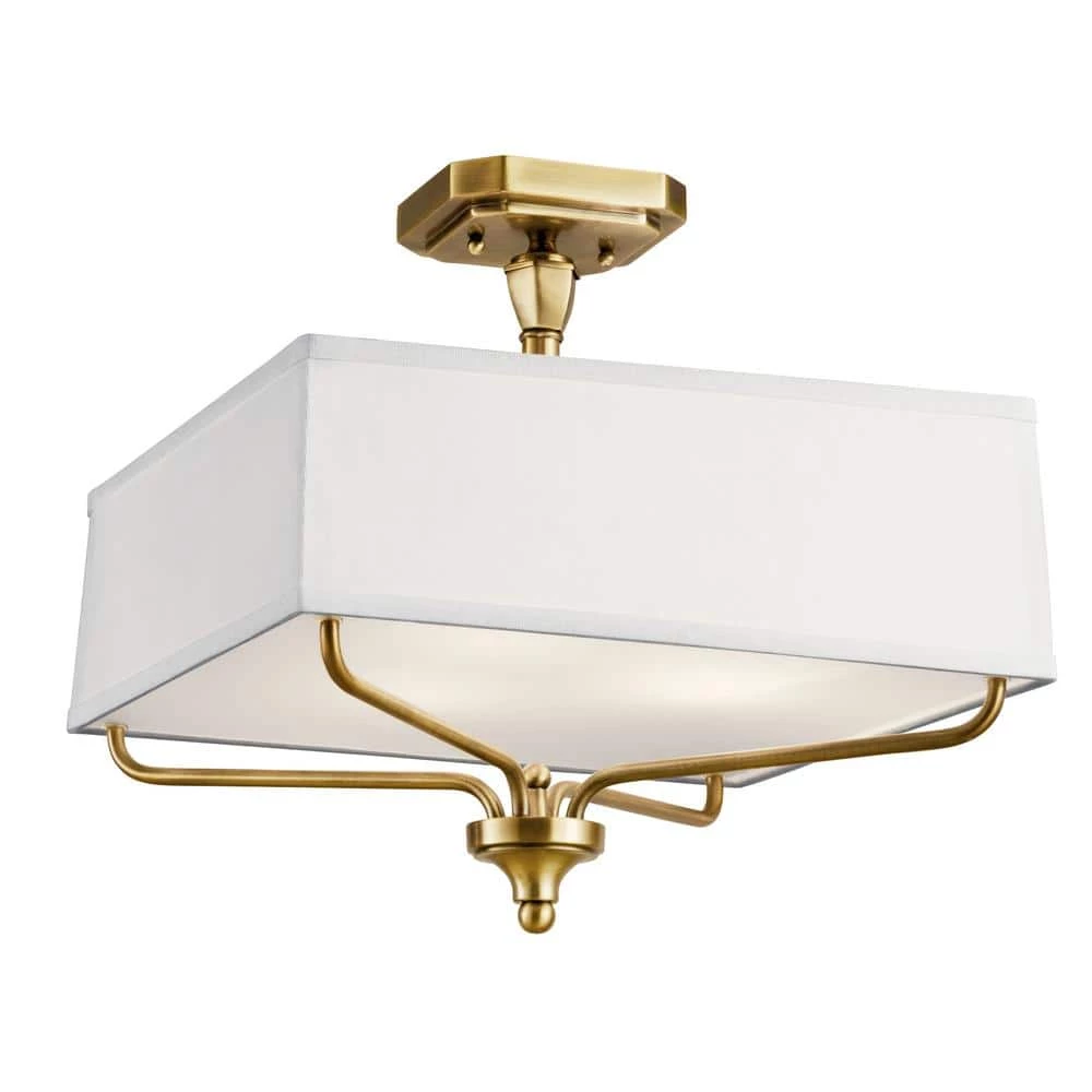 Arlo 3-Light Natural Brass Square Hallway Semi-Flush Mount Ceiling Light with Etched Glass by KICHLER 3 Arlo 3-Light Natural Brass Square Hallway Semi-Flush Mount Ceiling Light with Etched Glass by KICHLER