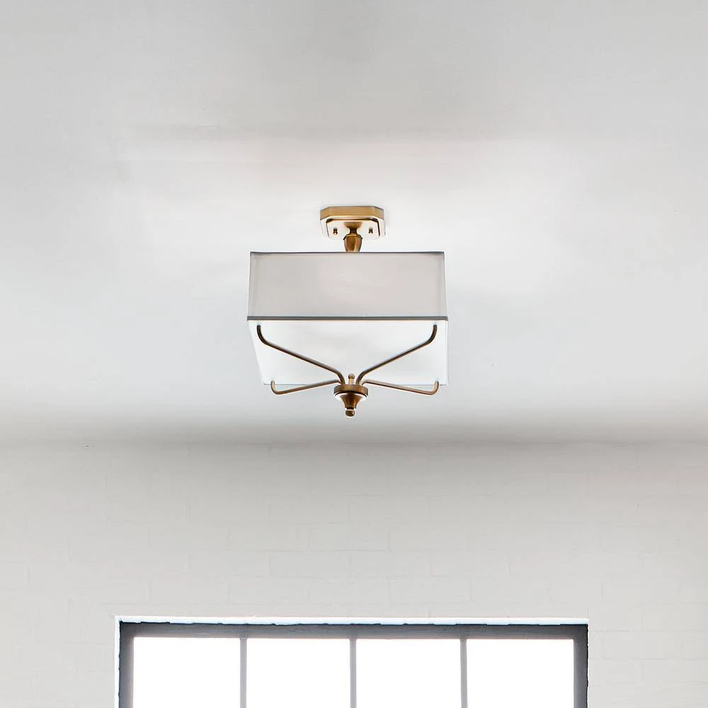Arlo 3-Light Natural Brass Square Hallway Semi-Flush Mount Ceiling Light with Etched Glass by KICHLER 9 Arlo 3-Light Natural Brass Square Hallway Semi-Flush Mount Ceiling Light with Etched Glass by KICHLER - Image 7