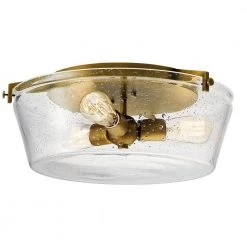Alton 18.5 in. 3-Light Natural Brass Hallway Drum Flush Mount Ceiling Light with Seeded Glass by KICHLER