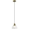 Avery 8 in. 1-Light Natural Brass Shaded Vintage Industrial Kitchen Mini Pendant Hanging Light with Clear Seeded Glass by KICHLER -Kichler Sales natural brass kichler pendant lights 43850nbr 64 1000