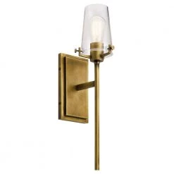 Alton 1-Light Natural Brass Bathroom Indoor Wall Sconce with Clear Seeded Glass Shade by KICHLER