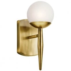 Jasper 1-Light Natural Brass Bathroom Indoor Wall Sconce with Satin Etched Cased Opal Glass Shade by KICHLER