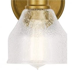 Avery 1-Light Natural Brass Bathroom Indoor Wall Sconce with Clear Seeded Glass Shade by KICHLER -Kichler Sales natural brass kichler vanity lighting 45971nbr 1f 1000