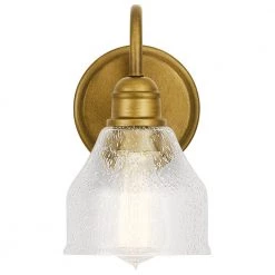 Avery 1-Light Natural Brass Bathroom Indoor Wall Sconce with Clear Seeded Glass Shade by KICHLER -Kichler Sales natural brass kichler vanity lighting 45971nbr 4f 1000