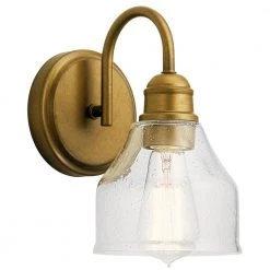 Avery 1-Light Natural Brass Bathroom Indoor Wall Sconce with Clear Seeded Glass Shade by KICHLER