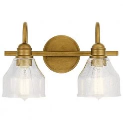 Avery 14,75 in. 2-Light Natural Brass Bathroom Vanity Light with Clear Seeded Glass by KICHLER -Kichler Sales natural brass kichler vanity lighting 45972nbr 4f 1000