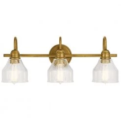 Avery 24 in. 3-Light Natural Brass Bathroom Vanity Light with Clear Seeded Glass by KICHLER -Kichler Sales natural brass kichler vanity lighting 45973nbr 4f 1000