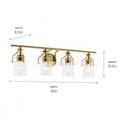 Everett 34.25 in. 4-Light Natural Brass Bathroom Vanity Light with Clear Glass by KICHLER -Kichler Sales natural brass kichler vanity lighting 55080nbr 44 1000