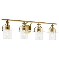 Everett 34.25 in. 4-Light Natural Brass Bathroom Vanity Light with Clear Glass by KICHLER