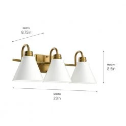 Rosburg 23 in. 3-Light Natural Brass with White Bathroom Vanity Light by KICHLER -Kichler Sales natural brass with white kichler vanity lighting 37525 4f 1000