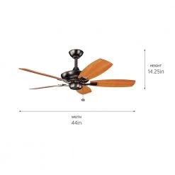 Canfield 44 in. Indoor Oil Brushed Bronze Downrod Mount Ceiling Fan with Pull Chain by KICHLER -Kichler Sales oil brushed bronze 1 kichler ceiling fans without lights 300107obb 4f 1000