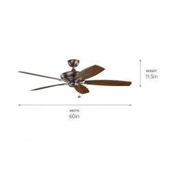 Canfield XL 60 in. Indoor Oil Brushed Bronze Downrod Mount Ceiling Fan with Pull Chain by KICHLER -Kichler Sales oil brushed bronze 2 kichler ceiling fans without lights 300188obb fa 1000