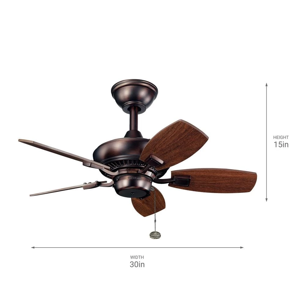 Canfield 30 in. Indoor/Outdoor Oil Brushed Bronze Downrod Mount Ceiling Fan with Pull Chain by KICHLER 5 Canfield 30 in. Indoor/Outdoor Oil Brushed Bronze Downrod Mount Ceiling Fan with Pull Chain by KICHLER - Image 3