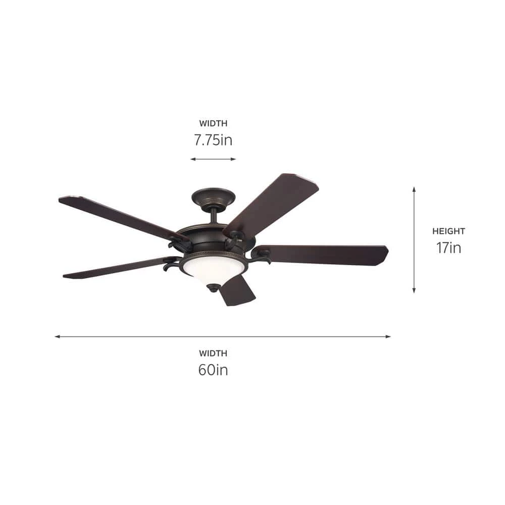Rise 60 in. Integrated LED Indoor Olde Bronze Downrod Mount Ceiling Fan with Wall Control by KICHLER 8 Rise 60 in. Integrated LED Indoor Olde Bronze Downrod Mount Ceiling Fan with Wall Control by KICHLER - Image 6