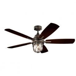 Lydra 52 in. LED Indoor/Outdoor Olde Bronze Downrod Mount Ceiling Fan with Light and Switch by KICHLER