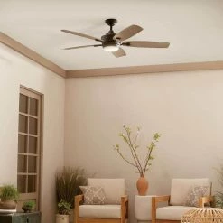 Tranquil 56 in. Integrated LED Indoor/Outdoor Olde Bronze Downrod Mount Ceiling Fan with Remote Control by KICHLER -Kichler Sales olde bronze kichler ceiling fans with lights 310080oz 44 1000