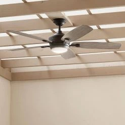 Tranquil 56 in. Integrated LED Indoor/Outdoor Olde Bronze Downrod Mount Ceiling Fan with Remote Control by KICHLER -Kichler Sales olde bronze kichler ceiling fans with lights 310080oz 76 1000