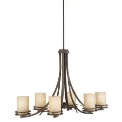Hendrik 6-Light Olde Bronze Contemporary Dining Room Chandelier with Umber Etched Glass Shade by KICHLER