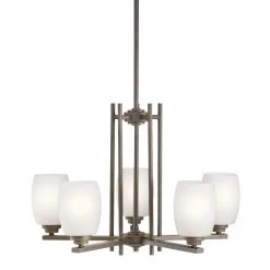 Eileen 5-Light Olde Bronze Contemporary Dining Room Chandelier with Satin Etched Cased Opal Glass Shade by KICHLER