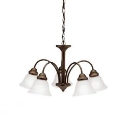 Wynberg 5-Light Olde Bronze Transitional Dining Room Chandelier with White Etched Glass Shade by KICHLER