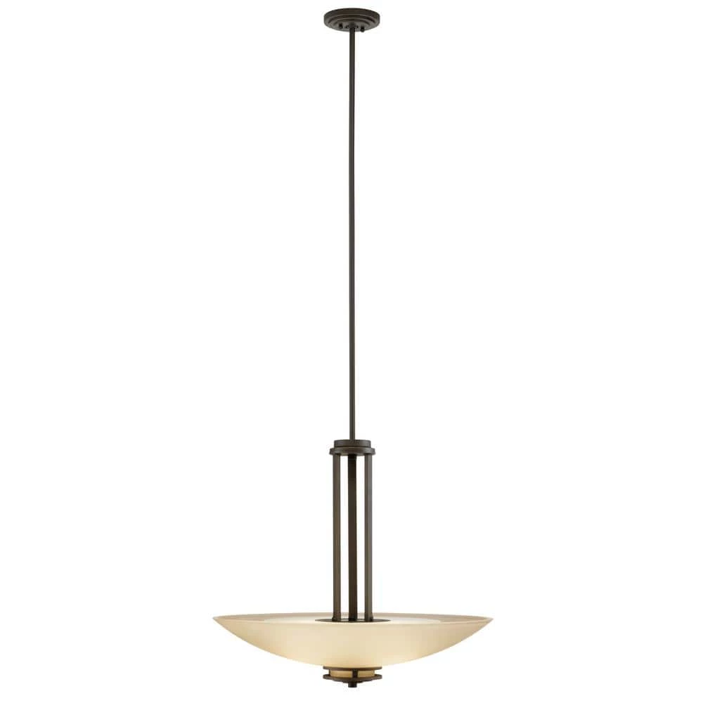 Hendrik 3-Light Olde Bronze Contemporary Kitchen Inverted Pendant Hanging Light with Light Umber Etched Glass by KICHLER 5 Hendrik 3-Light Olde Bronze Contemporary Kitchen Inverted Pendant Hanging Light with Light Umber Etched Glass by KICHLER - Image 3