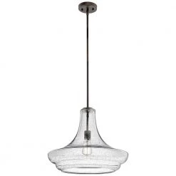 Everly 15.5 in. 1-Light Olde Bronze Transitional Kitchen Trumpet Pendant Hanging Light with Clear Seeded Glass by KICHLER