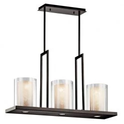Triad 6-Light Olde Bronze Contemporary Dining Room Linear Chandelier with Layered Glass Shades by KICHLER