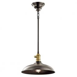 Cobson 7.5 in. 1-Light Olde Bronze Vintage Industrial Kitchen Convertible Pendant Hanging Light with Natural Brass by KICHLER