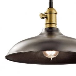 Cobson 7.5 in. 1-Light Olde Bronze Vintage Industrial Kitchen Convertible Pendant Hanging Light with Natural Brass by KICHLER -Kichler Sales olde bronze kichler chandeliers 42580oz c3 1000