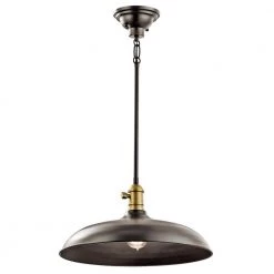Cobson 8 in. 1-Light Olde Bronze Vintage Industrial Kitchen Convertible Pendant Hanging Light with Natural Brass by KICHLER