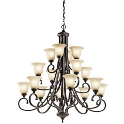 Monroe 75-Watt Integrated LED Olde Bronze 3-Tier Traditional Dining Room Chandelier with Light Umber Etched Glass by KICHLER