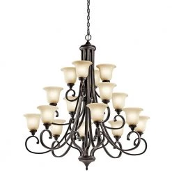 Monroe Integrated LED Olde Bronze 3-Tier Traditional Dining Room Chandelier with Light Umber Etched Glass by KICHLER