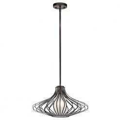 18 in. 1-Light Olde Bronze Transitional Kitchen Pendant Hanging Light with Satin Etched Glass by KICHLER