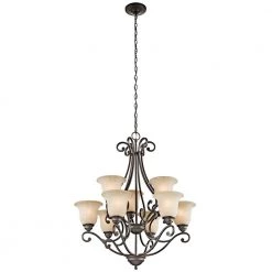 Camerena 9-Light Olde Bronze Traditional Dining Room Chandelier with White Etched Glass Shade by KICHLER