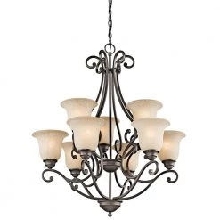 Camerena 9-Light Olde Bronze Traditional Dining Room Chandelier with White Etched Glass Shade by KICHLER -Kichler Sales olde bronze kichler chandeliers 43226oz c3 1000